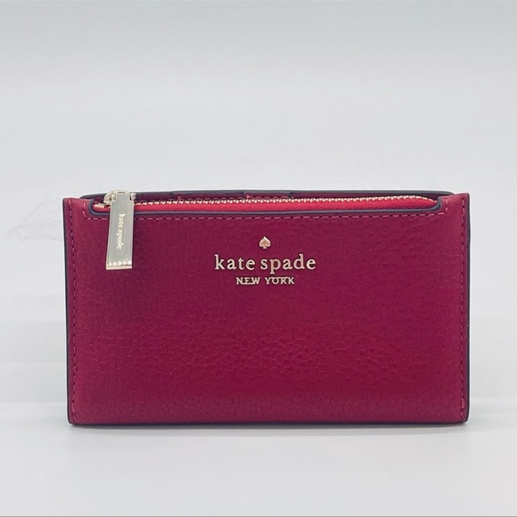 Kate Spade Leila Small Slim Bifold Wallet Ruby Red Leather - Picture 2 of 7